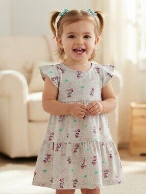Disney Jumping Beans 18M Girls' Light Gray Minnie Print Tiered Dress - Disney